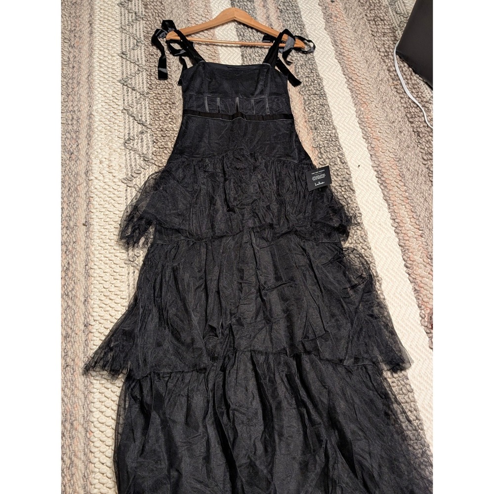 NWT Lulus Mystique Black Tulle Tie-Strap Tiered Maxi Dress Corset Gown small - Picture 3 of 8